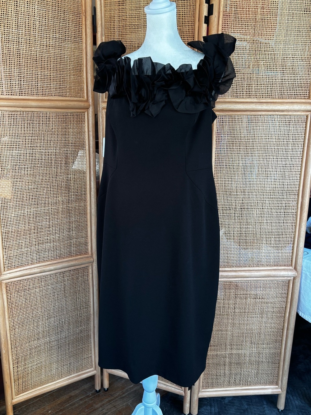 Aidan Mattox Black Strapless Dress with Ruffled Organza Trim